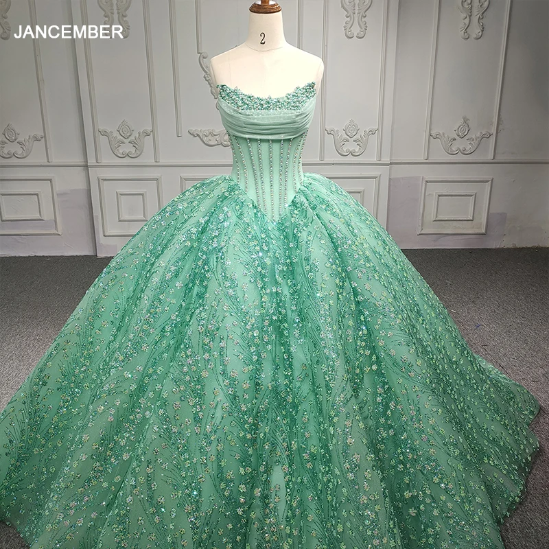 Jancember International Princess Quinceanera Dresses For Gril Ball Gown Scallopde Court Train Beading Lace Up فساتين Quinceanera