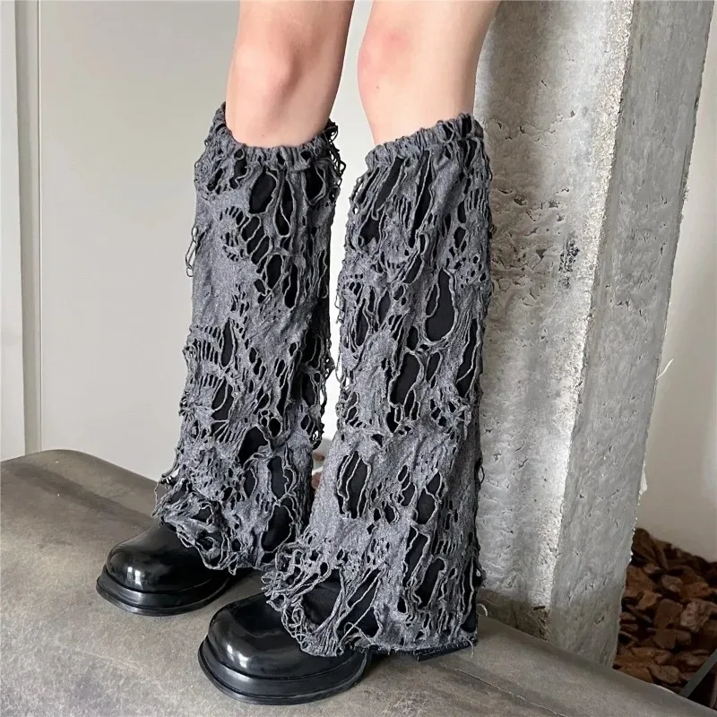 

New Gothic Ripped Leg Socks Jk Women Dark Punk Leg Warmer Y2k Beggars Socks with Holes Party Harajuku Leg Cover Boot Cuff Socks