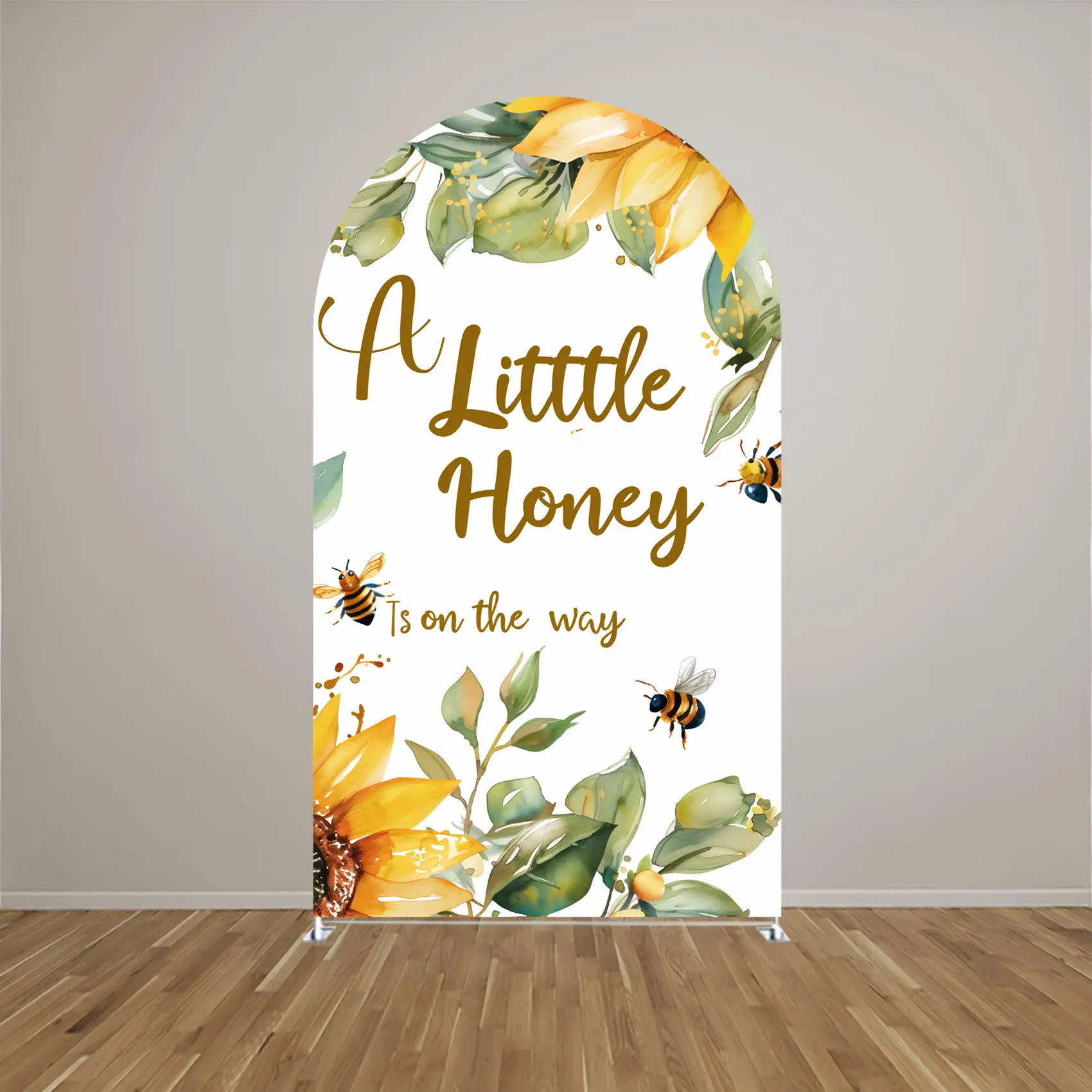 A Little Honey is on the way Arch Backdrop Cover,Baby Birthday Baby Shower Bee Party Decoration,Double-sides-Elasticity-Washable