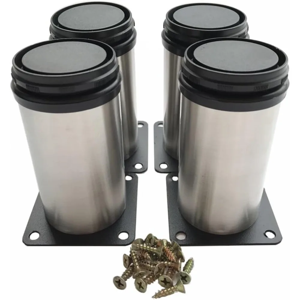 

4-Pack Furniture Cabinet Metal Legs 4 Inch Kitchen Adjustable Stainless Steel Feet Round (10CM)