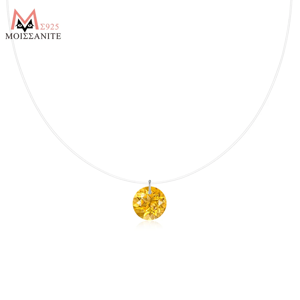 

JIUZUAN 2ct Yellow Citrine Necklace S925 Silver Invisible Wire Pendant for Women Minimalist Elegant Jewelry Daily Wear Necklace