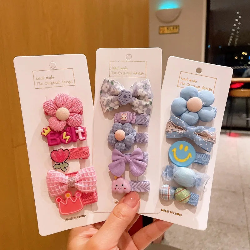 

5pcs Children Pink Hairpins Little Girls Fabric Plaid Flowers Clip Do Not Hurt Hair Hairpins Little Princess Kid Hair Tiara ZX07