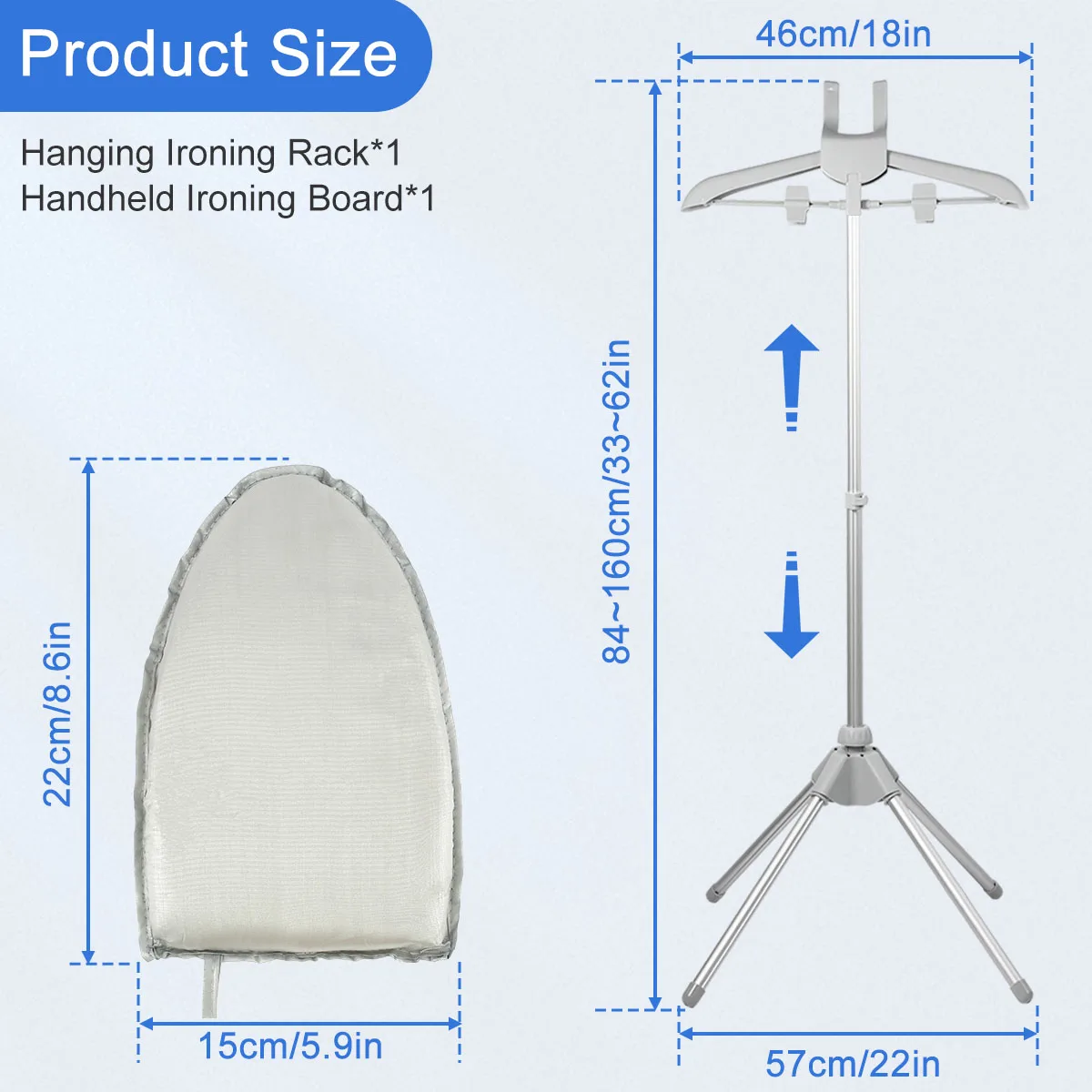 Iron Steam Stand Set with Hand-held Ironing Board Handheld Garment Steamer Rack High Adjustable Standing Ironing Machine Hanger