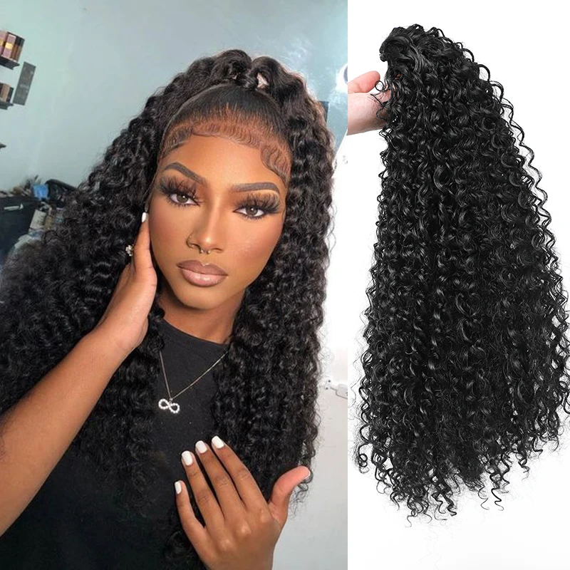 

Long Deep Curly Ponytail Extension Black Afro Puff Curly Ponytail for Women Hairpiece Synthetic Kinky Curly Fake Hair Horse Tail