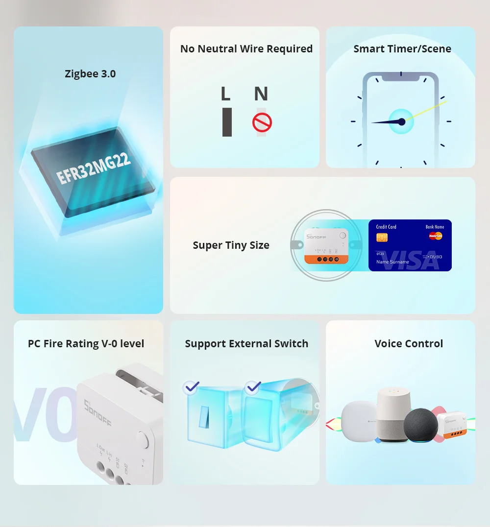 SONOFF-interruptor inteligente ZBMINIL2 ZBMINI Extreme Zigbee, módulo de 2 vías No Neutral necesario, funciona con Control de la aplicación Alxea