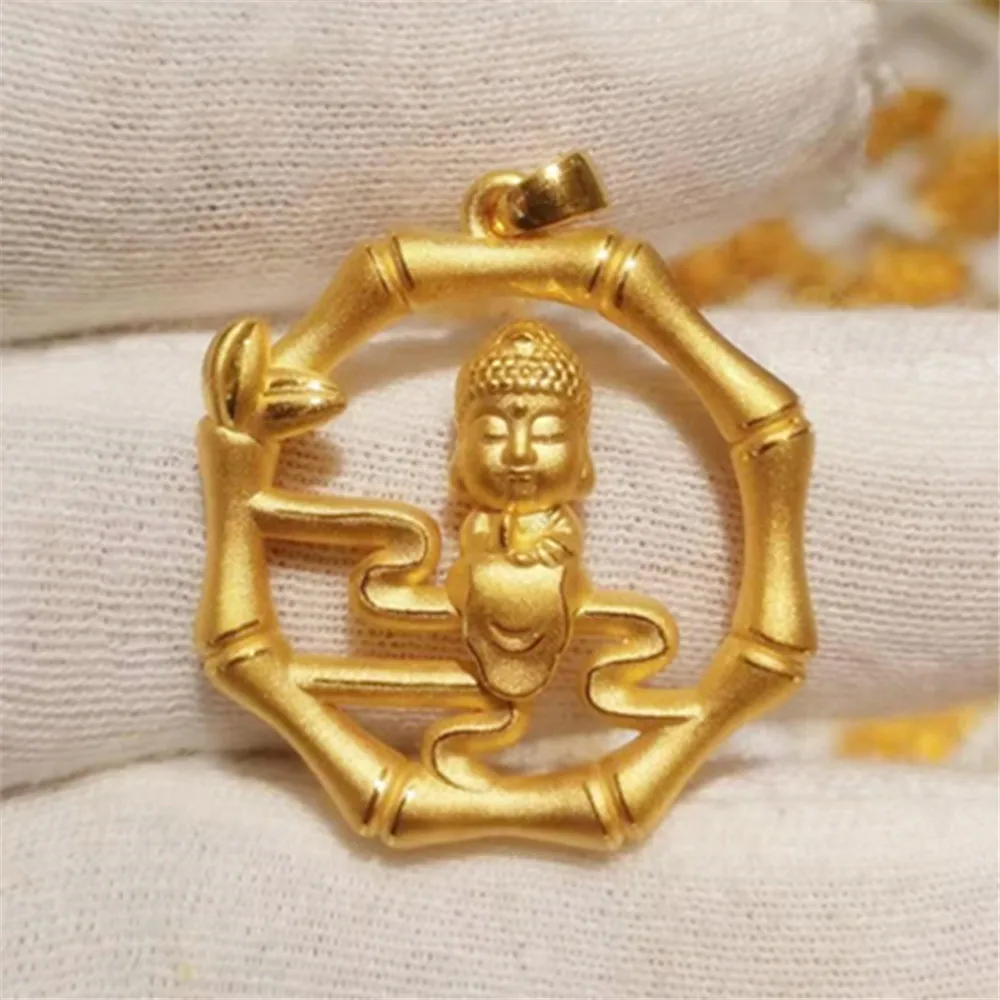 

Pure 999 24K Yellow Gold Women 3D Bless Bamboo Buddha Pendant 4g