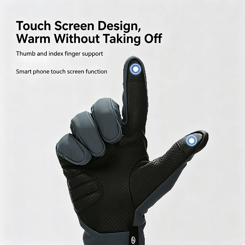 YKYWBIKE Touchscreen-Fahrradhandschuhe mit Vollfinger-Design, Fleece-Futter, winddicht, wasserabweisend, stoßdämpfend, für MTB und Rennrad – Detail 4