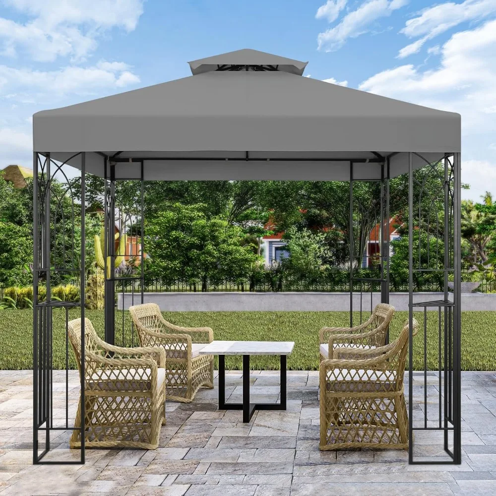 

8x8 Patio Gazebo with Corner Shelves, Two Tier Soft Top Canopy with UV Protection, Customized