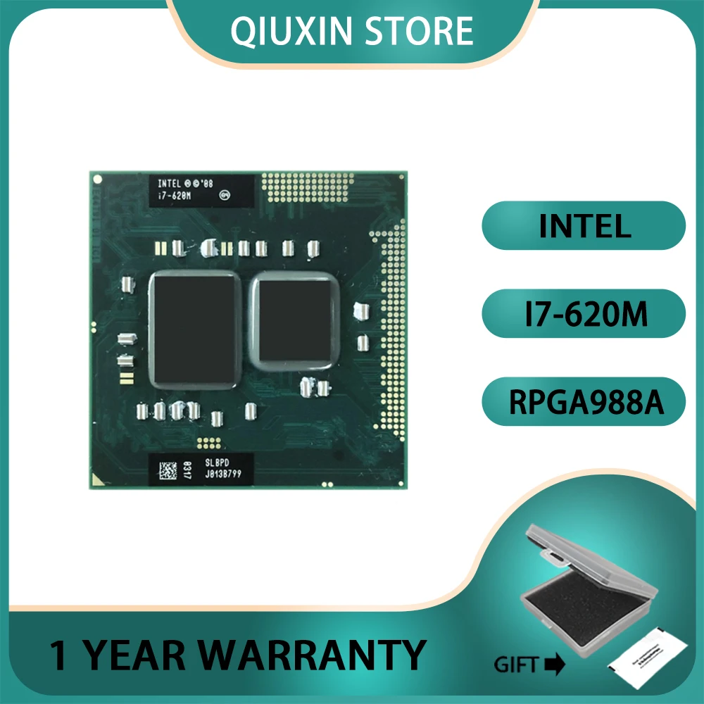 Intel Core i7-620M i7 620M  CPU Processor 4M 35W Socket G1 / rPGA988Ai7 620M SLBTQ SLBPD 2.6 GHz Dual-Core Quad-Thread