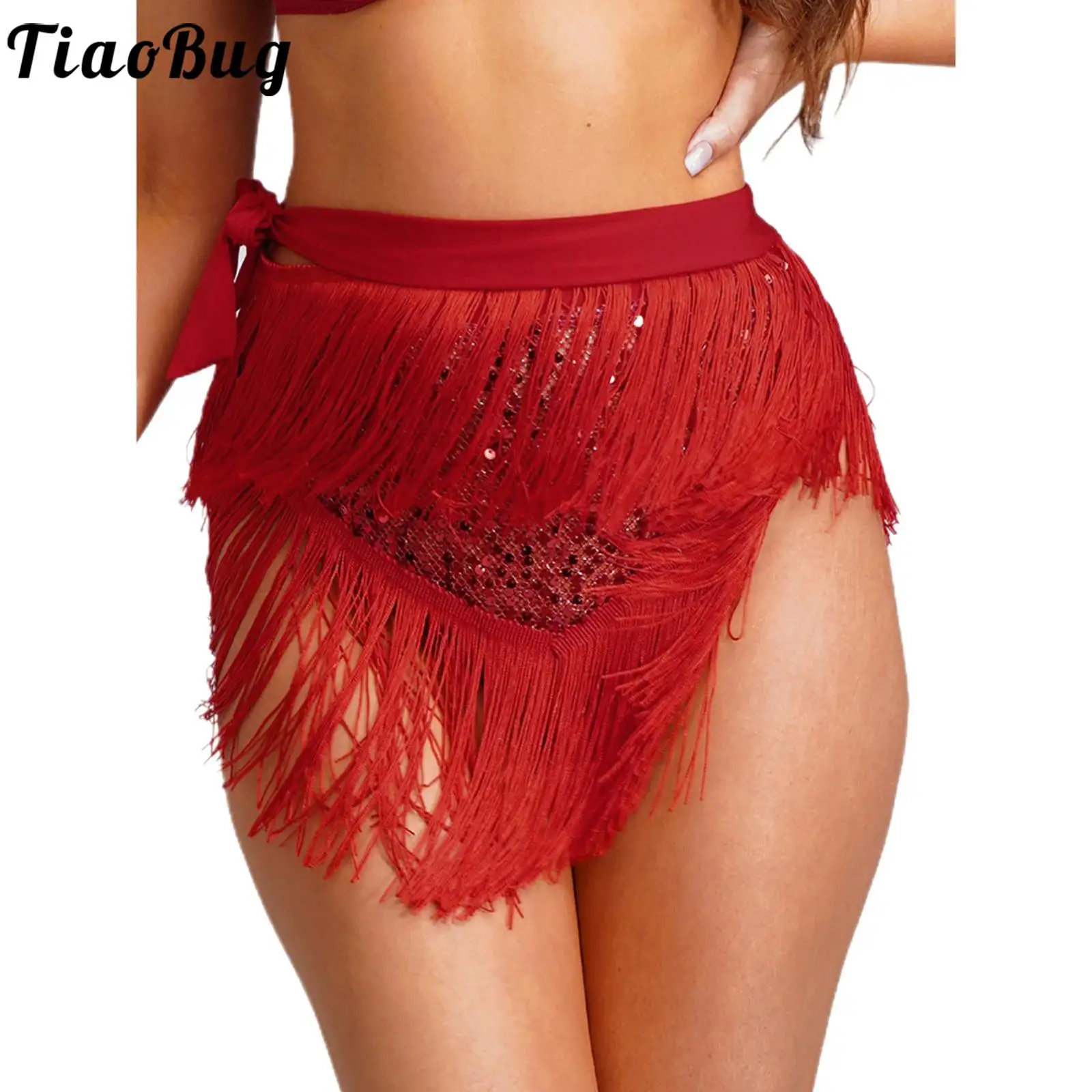 

Belly Latin Dance Performance Hip Scarf Women Lyrical Tassel Trim Waist Wrap Hip Skirt for Latin Chacha Samba Rumba Dancewear