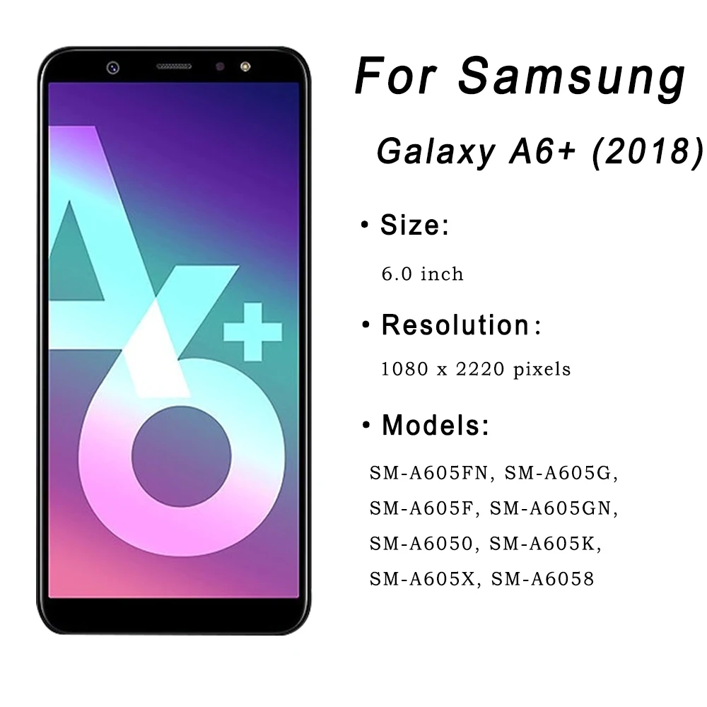 OLED for Samsung Galaxy A6+ 2018 LCD Display for Samsung A6 Plus 2018 Touch Screen Digitizer Assembly A605 A605F A605FN A6050