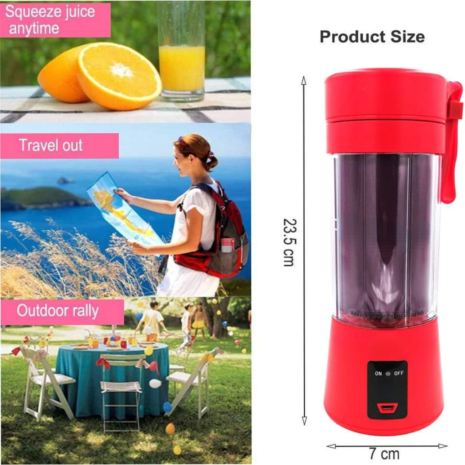 

Red Portable Mini USB Rechargeable Personal Smoothie Maker Juicer Cup Blender 380ML with 6PCS Blades - Ideal for Home, Office, a
