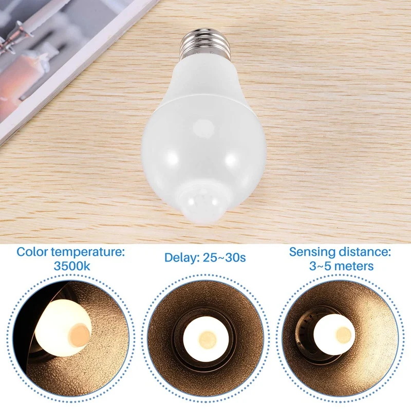 12W Motion Sensor Light Bulb,Outdoor/Indoor Movement Activated Security LED Bulb,1000LM,E26/B22,3500K Warm White