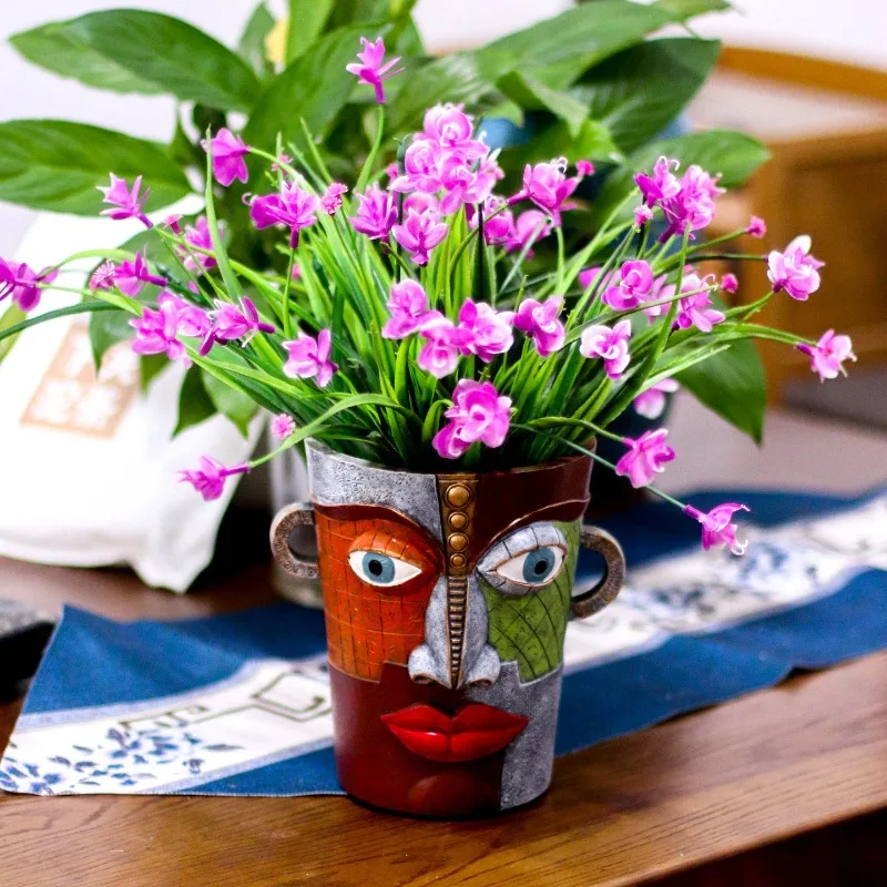 Creative Resin Human Face Vase Flower Pot Ornaments Outdoor Courtyard Balcony Succulent Plant Bonsai Pot Container Decoration