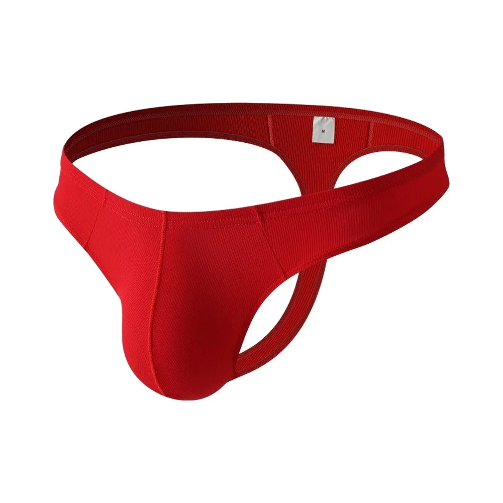1pc Men Ribbed Solid G-string Sexy U-convex Pouch Thong Elastic Low Waist T-back Breathable Briefs Tight Underwear Pantie