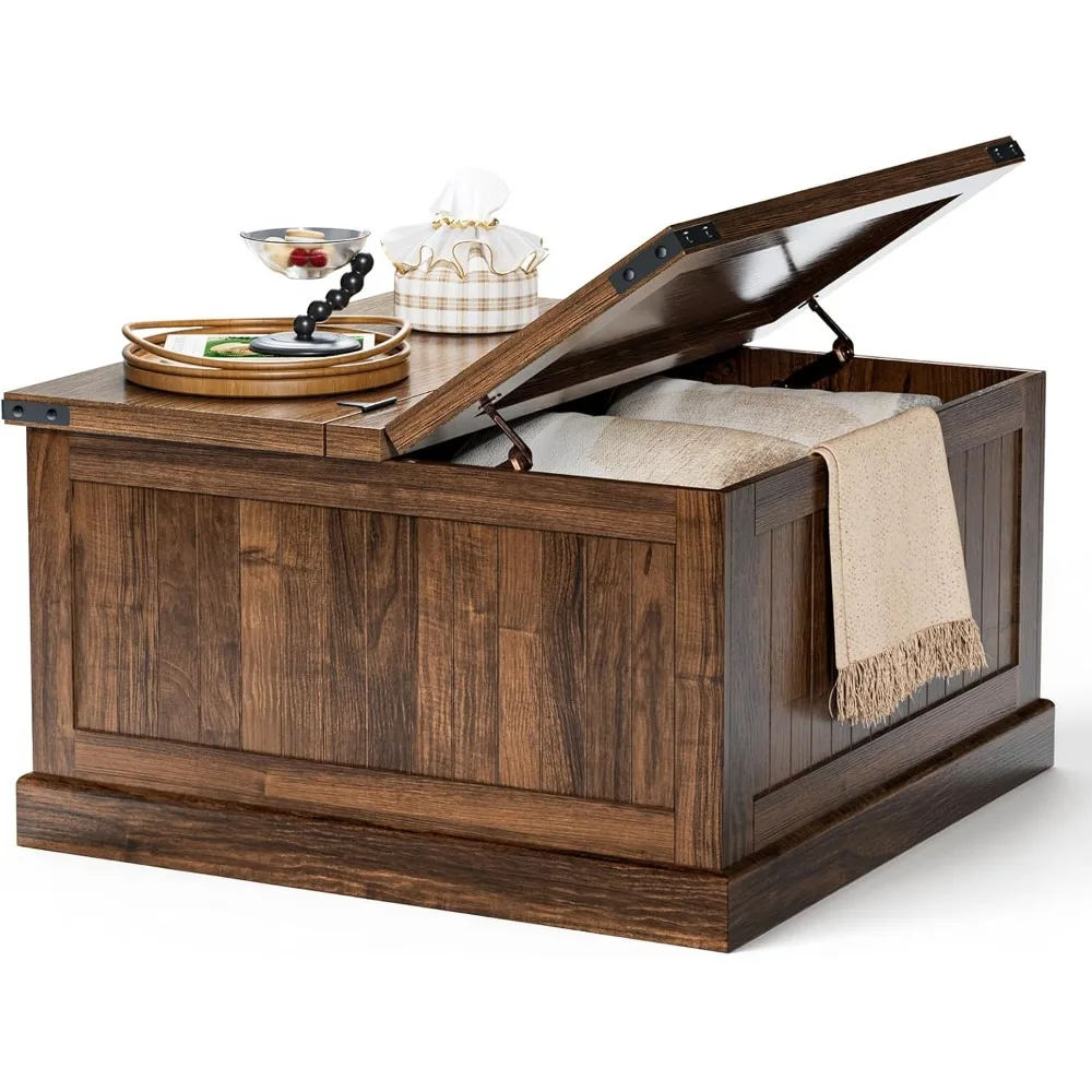 

Farmhouse Coffee Table with Storage, Square Wood Coffee Tables for Living Room, Large Center Table with Flip-Top Lid, 31.5 Inch