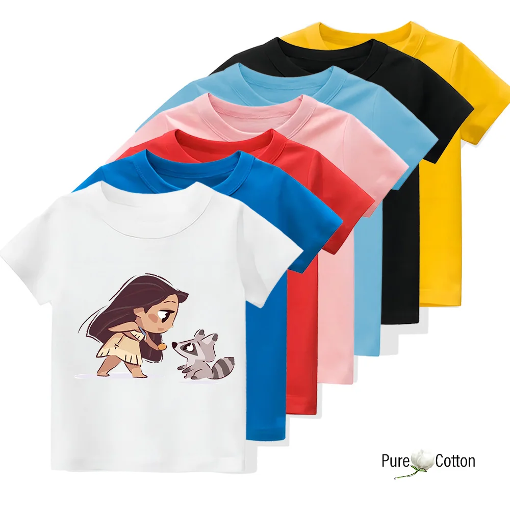 Four Seasons Kids T-shirt Disney 2 Little Fox and Little Girl Print Cute casual short sleeve Tops 100% cotton crewneck T-shirt