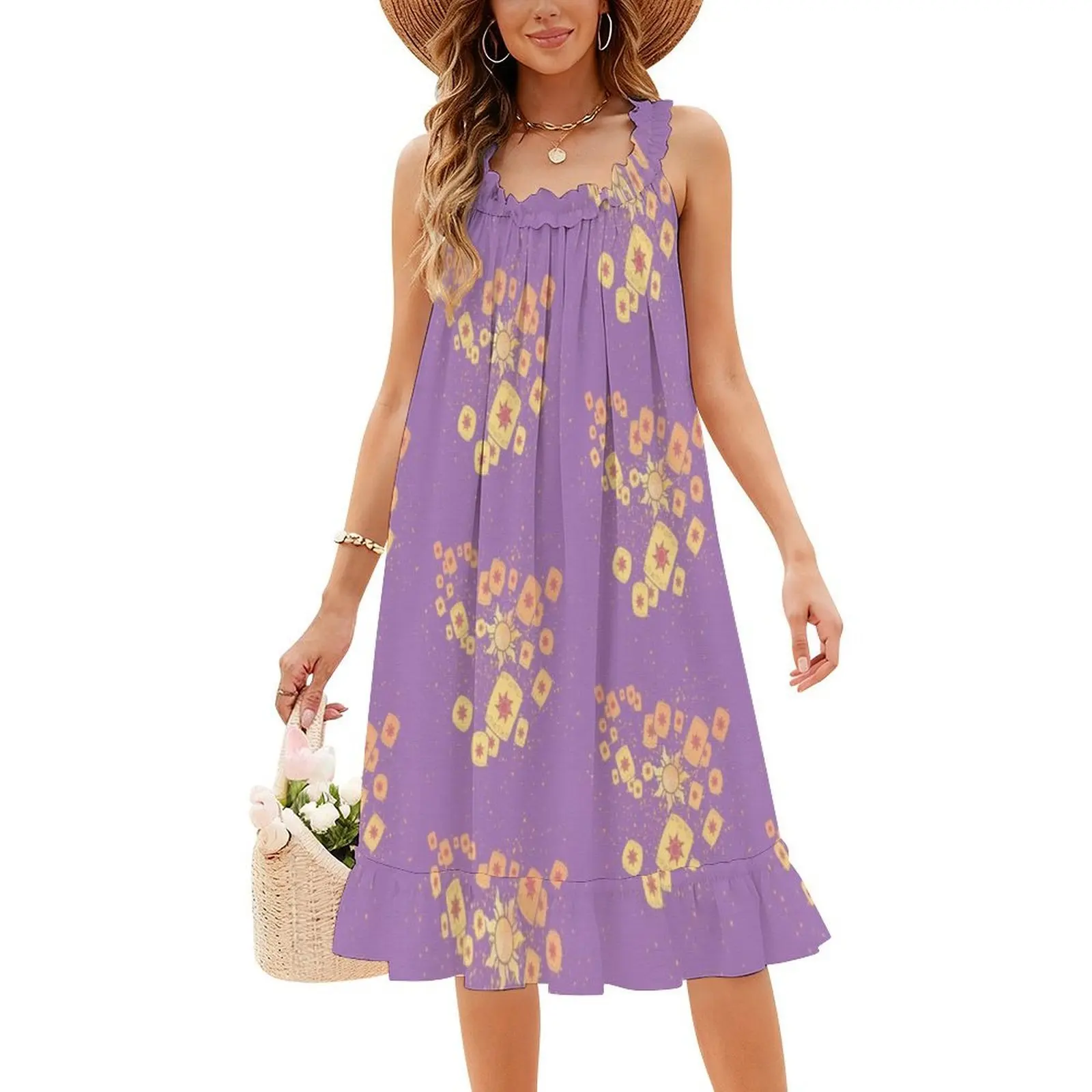 فستان فانوس خفيف متشابك على الطراز الكوري للنساء فستان كاجوال أنيق للحفلات أو الارتداء اليومي فانوس أرجواني سحري ممتع للشمس #4