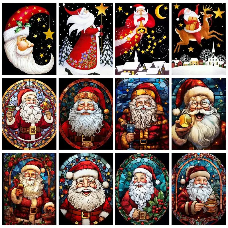 

RUOPOTY Painting By Numbers For Starter Kit Exaggerating Glass Santa Claus Decorative paintings Figure Wall art