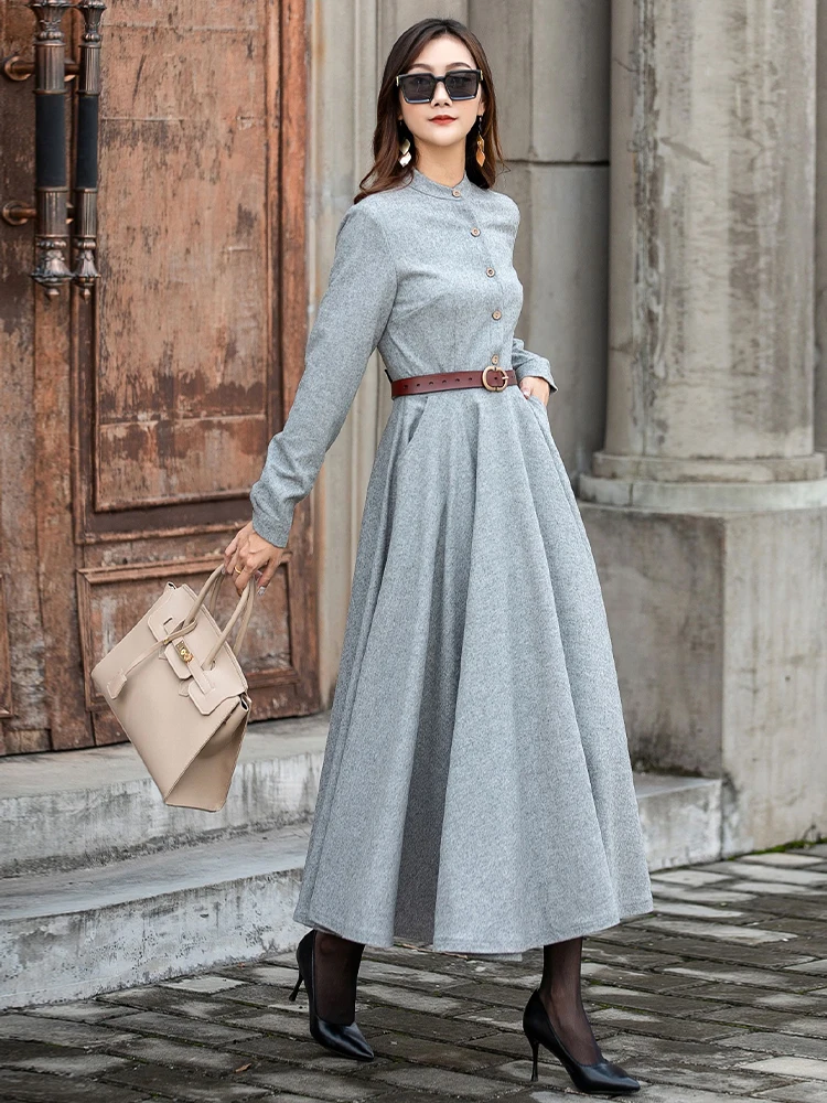 

Long Sleeve Wool Dress, Wool shirt dress, Button-Wool dress, Long Wocl Dress, Women's Gray wooldress, Warm winter Dress