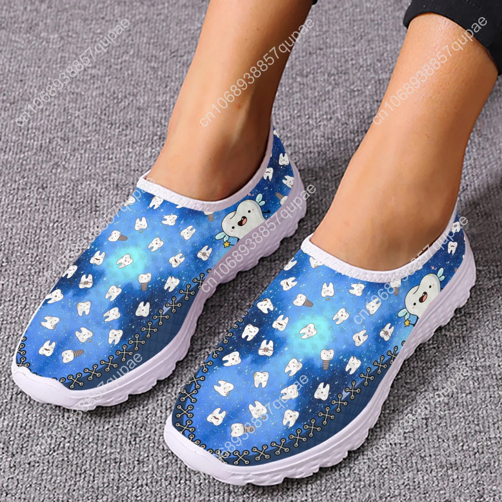 

Blue Star Cartoon Teeth Design Mesh High Quality Sneakers Women Men Teenager Casual Fashion Custom Made Tennis Flat Couple Shoes