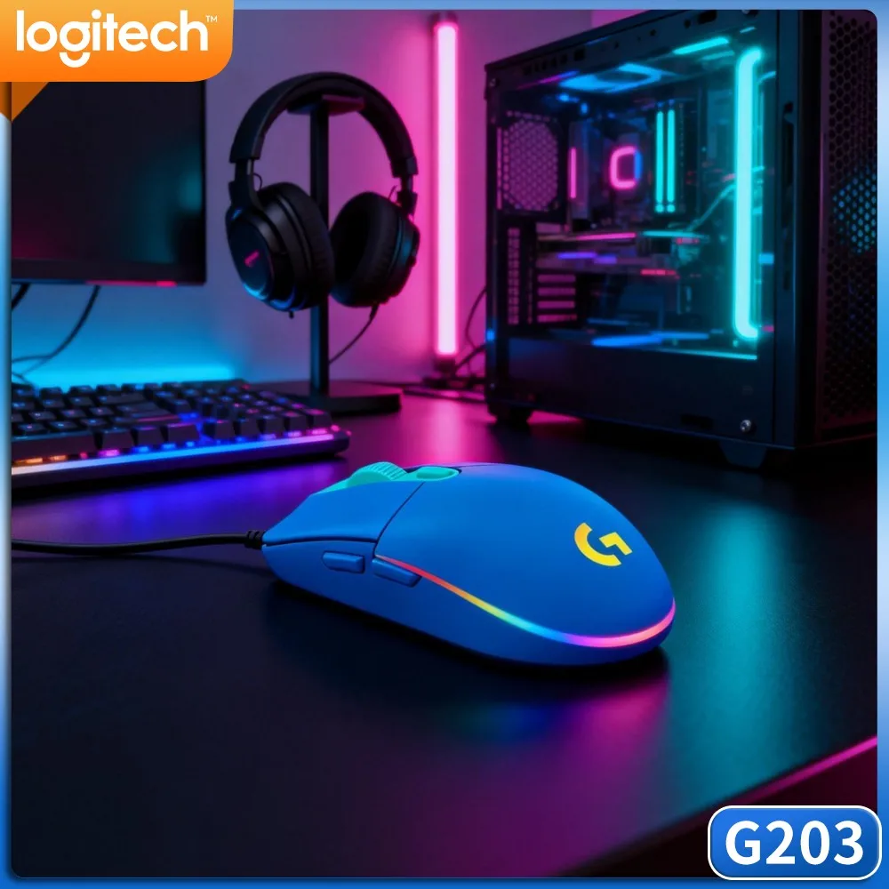 Logitech G203 Wired Gaming Mouse Anti‑Slip Ergonomic Palm Rest Customizable RGB Light USB For Esport Office Tasks
