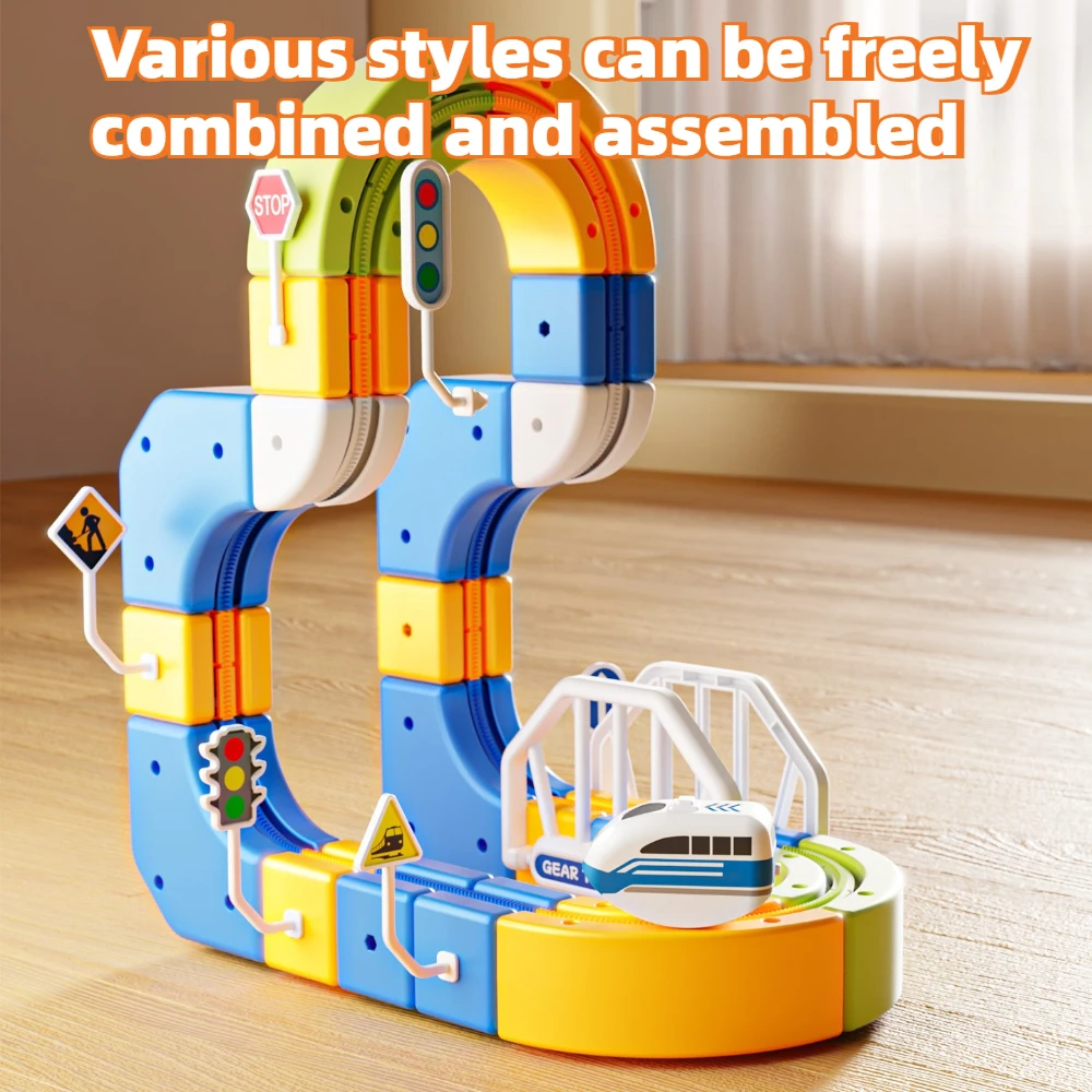 DIY Magic Transforming Cube Track Set High-Speed Train Model Assembly Building Blocks Vehicle Track Toy Christmas Gift