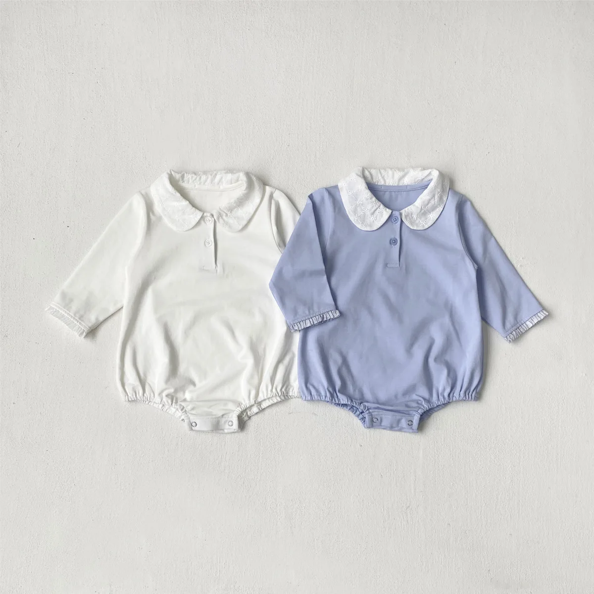 

2025 Summer New Baby Girl Long Sleeve Bodysuit Newborn Toddler Girl Cute Princess Lace Collar Jumpsuit Infant Clothes 0-24M