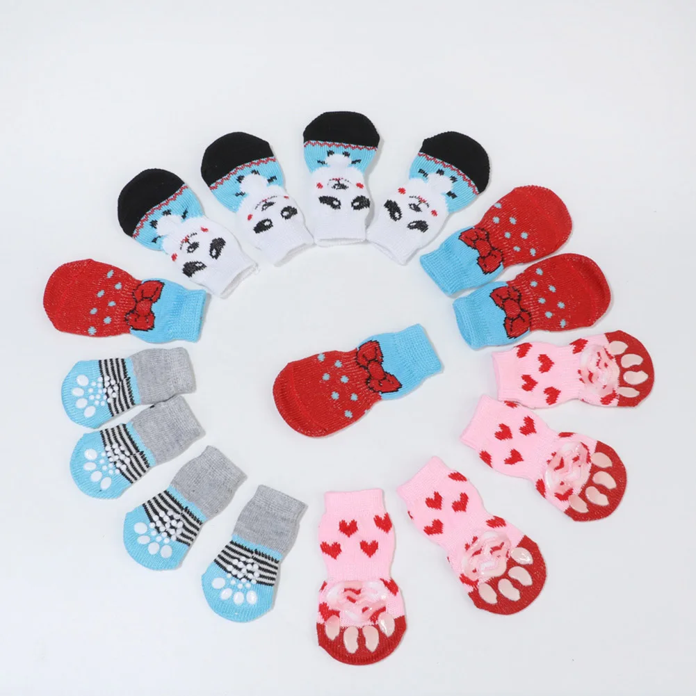 4Pcs/set Winter Warm Dog Socks Cute Cartoon Anti Slip Skid Pet Shoes Socks Soft Breathable Paw Protector For Small Puppy Cat Dog