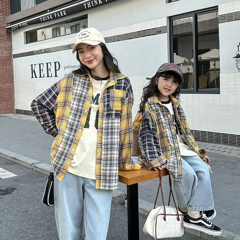 

Mom And Son Matching Shirts Mother And Daughter Matching Blouse 2023 Spring Fashion Children's Plaid Tops Women Girl Boy Clothes