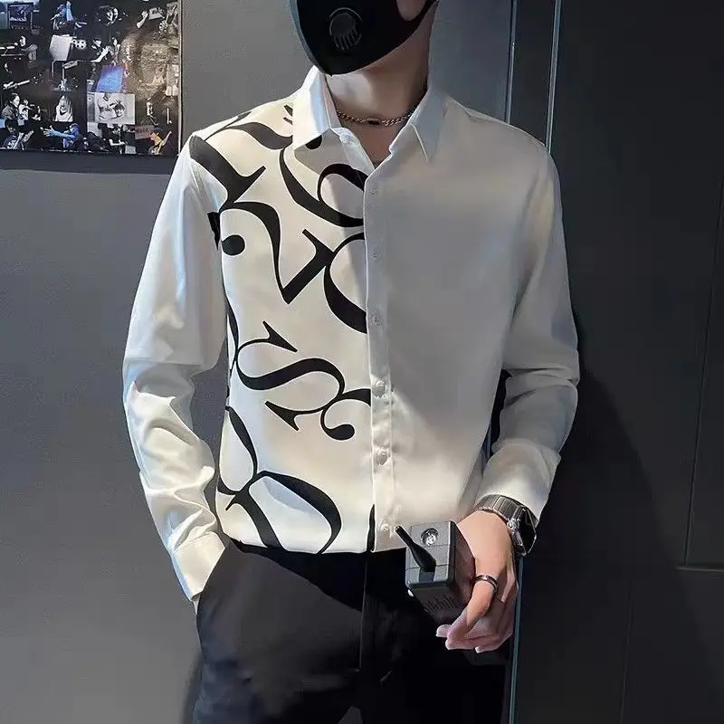 

Мужская модная повседневная рубашка с длинным рукавом в корейском стиле, облегающая повседневная одежда, стильный топ на весну и осень