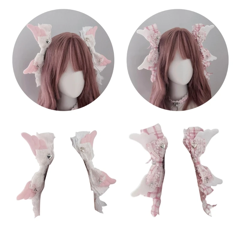 

Elegant Wing Hairclip Large Bows Balletcore Heart Girl Headwear Hair Clip