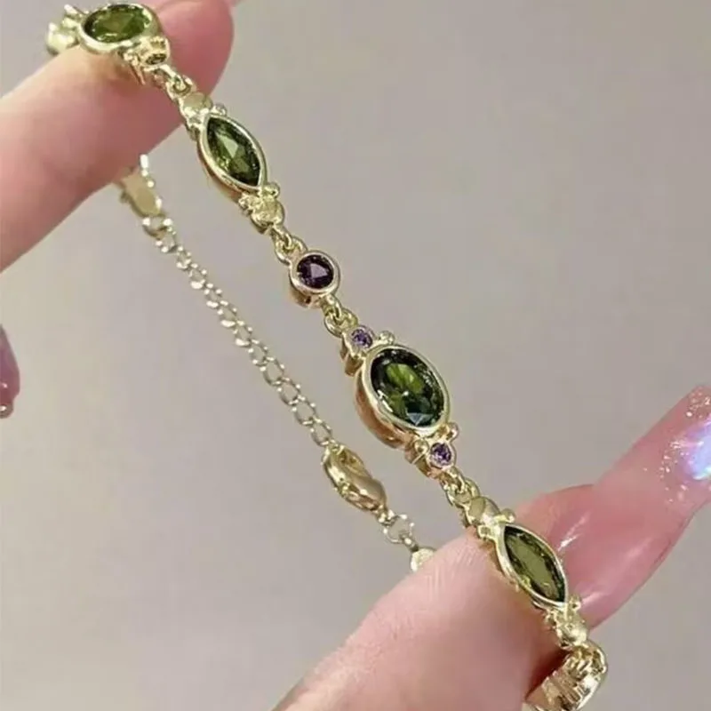 צמידי אבן יקרה ירוקים קלאסיים חדשים לנשים אופנתיים מקוריים יוקרתיים עם שרשרת מקסימה תכשיטים למסיבות מתנות