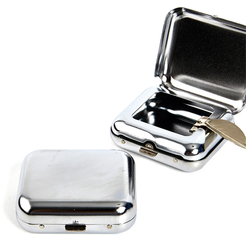 1PC Mini Stainless Steel Square Pocket Ashtray Metal Tray With Lids Portable Ashtray Cigar Holder Cigar Box