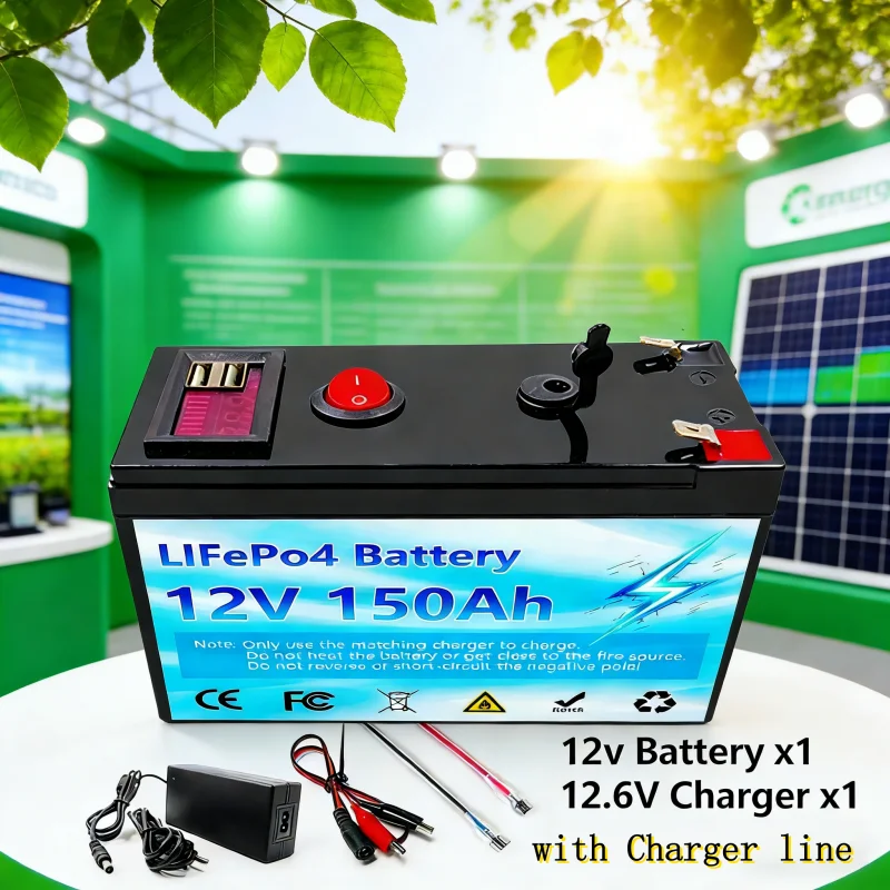 

LiFePO4 12V Lithium Battery 150Ah 4000+ Deep Cycles Built-in BMS,10-Year Lifetime,for UPS, Kayak Fish Finder, Solar Panel,Radio