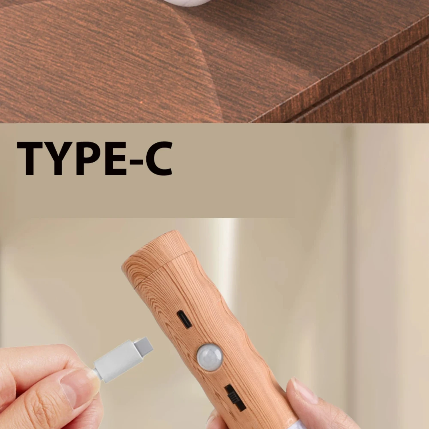 Ajustável USB LED Wood Night Light, Elegante e Elegante, Armário de cozinha, Armário, Escada, Mesa de cabeceira, Lâmpada de parede com S, Novo