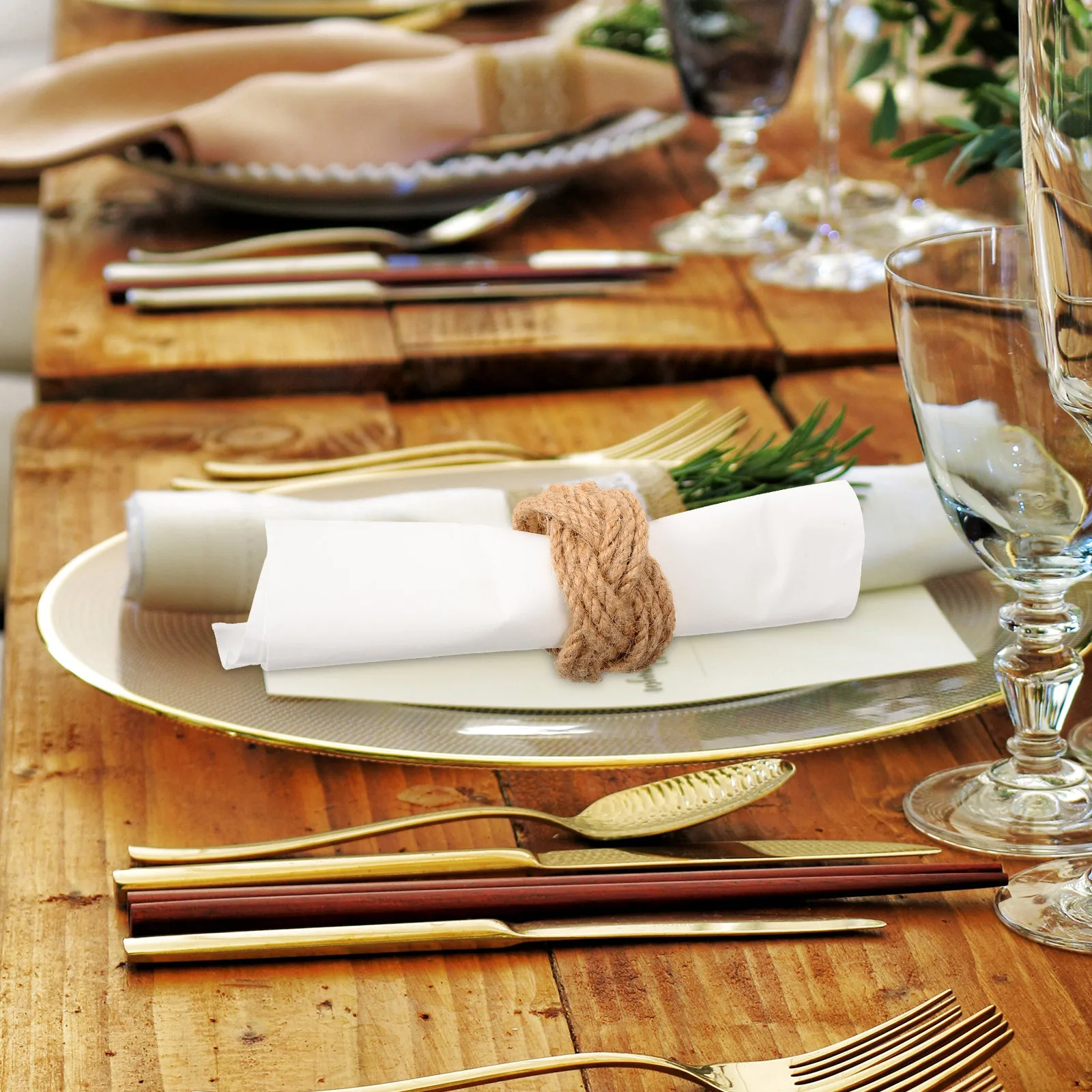 

6pcs Rings Rustic Vintage Style Table Decor Wedding Party Serviette Holders Fall Dining Decoration Rope Napkin Ring Holder