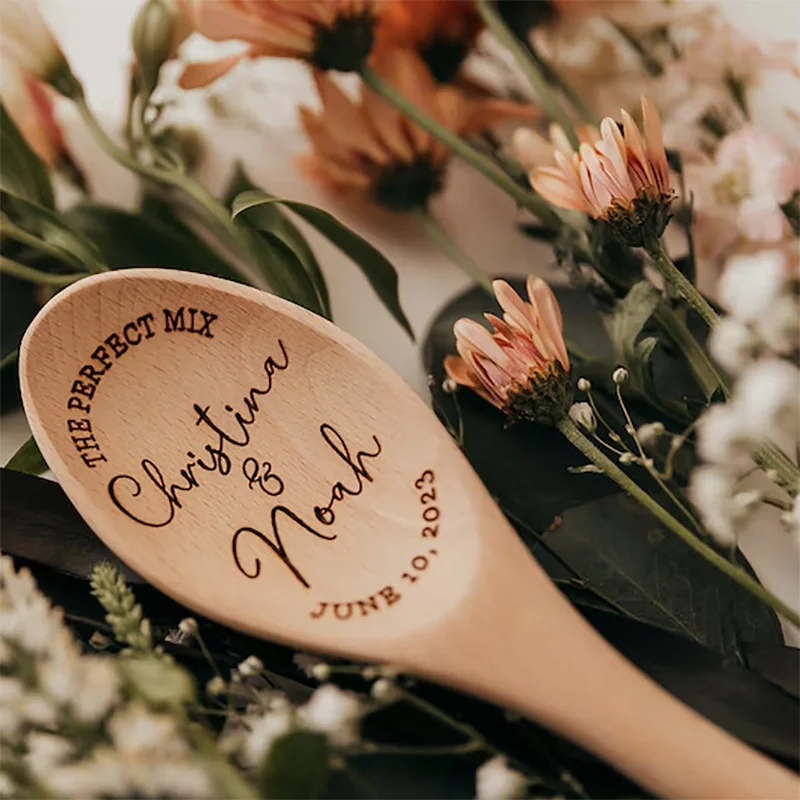 Personalized Wooden Mixing Spoon bride groom Mr Mrs Couples name Bridal Shower Wedding engagement Anniversary just married Gift