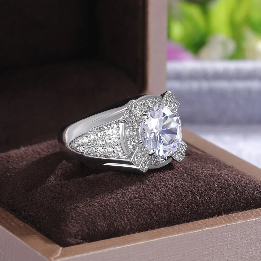 Luxury Men S925 Stamp Silver Color Rings Women AAA Zircon Moissanite Ring for Anniversary Father's Day Birthday Gift Jewelry