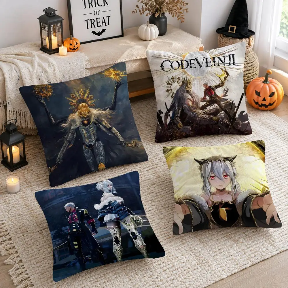Video Game C-Code Vein 2 Cushion Cover Plush Decorative Pillow Case With Hidden Zipper Cutecore Room Decor For Home