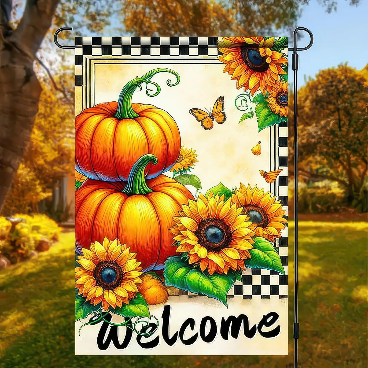 Thanksgiving Fall Garden Flag 12x18 Inch Welcome Pumpkin and Sunflower Outdoor Flag Double Sided Autumn Yard Banner with But yyi