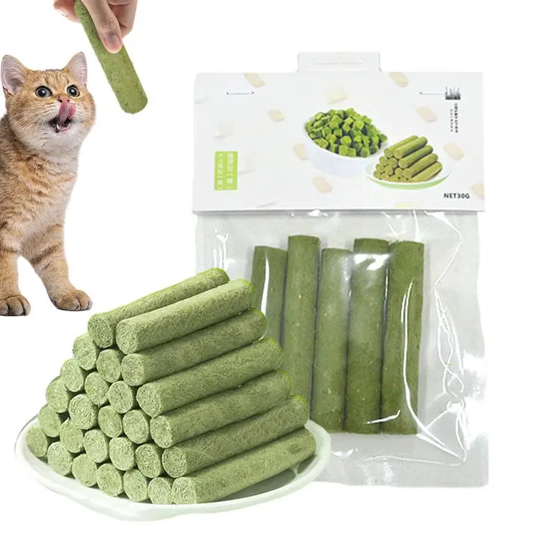 5PCS pack Cat Grass Teeth Grinding Stick Pet Snacks Removal Hair Ready To Eat Cat Teeth Cleaning Sticks Freeze Dried Grass Treat