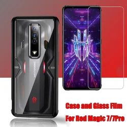For Red Magic 7 Tempered Glass + Hard Clear PC Protection Cover Shockproof Case For Nubia Red Magic 7S Bumper Case