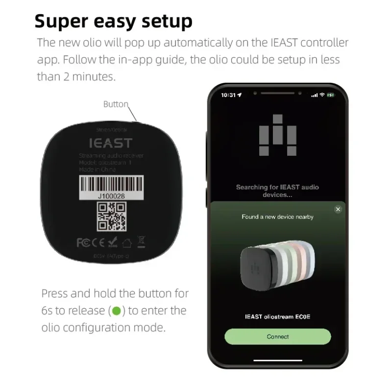 

Wiim Mini Airplay 2 Music Streamer WiFi/BT Wireless Connection, Multiroom/Multizone Stereo Receiver Audio Adapter,