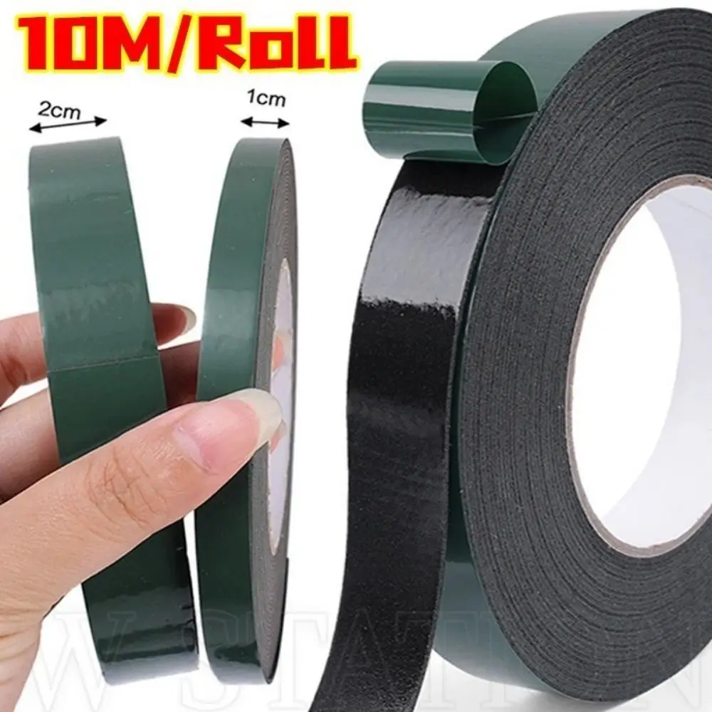 10M/Roll Strong Self Adhesive Double Sided Tape Sponge Strip Multifunctional PE Foam Tape Green Film Black 10/20mm Width