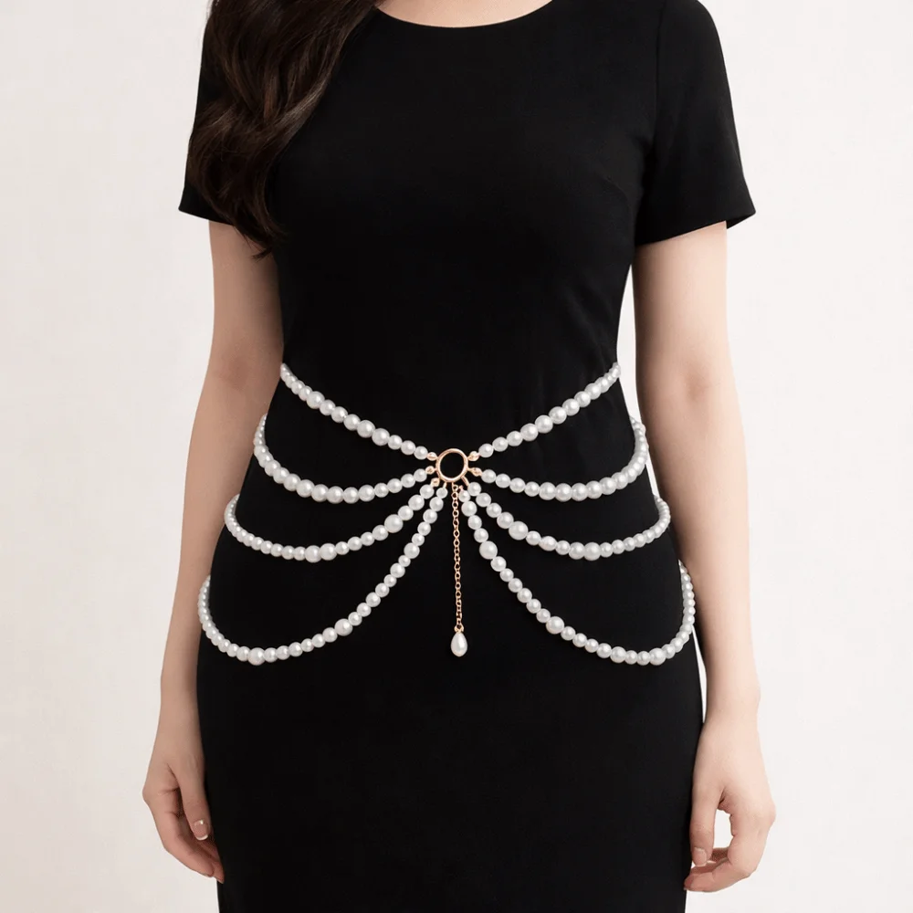 

Модная золотая жемчужная цепочка на талию в стиле Y2K, многослойная, универсальная, с бусинами, для женщин