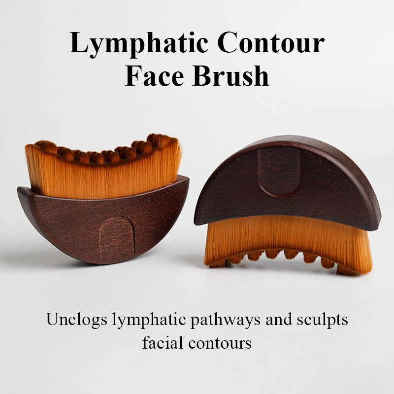 Wooden Lymphatic Contour Face Brush Multi-function, Portable Grooved Facial Brush for Chin Slimming Reduce Puffiness