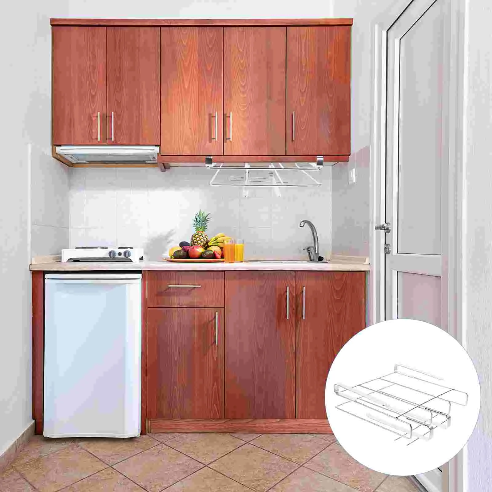 

Kitchen Shelf Mug Holder for Pot Pan Lid Rack Storage Shelves Roll Paper Cutting Boards Stainless Steel