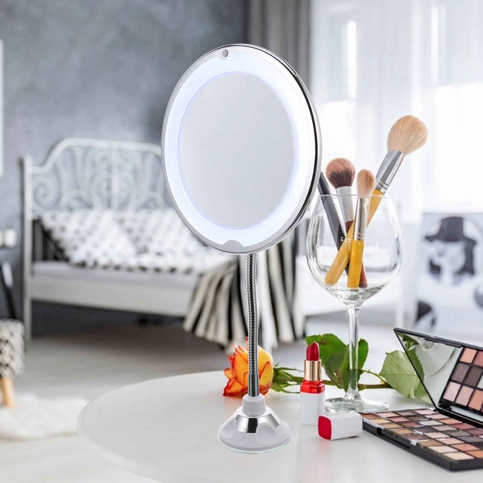 10x ampliação led iluminado espelho de maquiagem 360 graus rotação ventosa design para delineador perfeito sobrancelhas vaidade