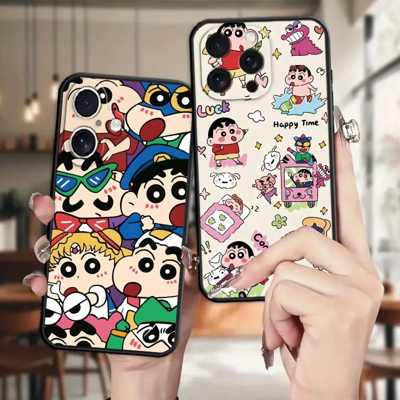 

Art Cute C-Crayon Shin-chans Phone Case For Apple iPhone 16 16E 15 14 13 12 11 XS X Pro Max Plus Black Soft Silicone Cover